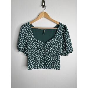 Free People Women’s Daisy Chain Cropped Green Floral Sweetheart Top Size Small